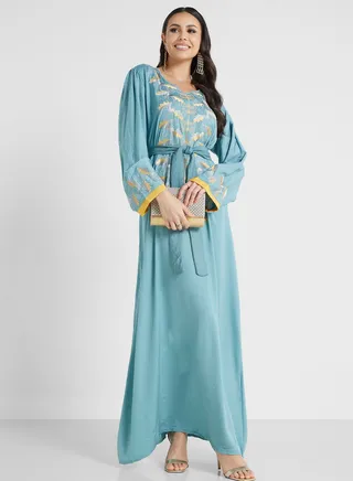 Embroidered Belted Jalabiya