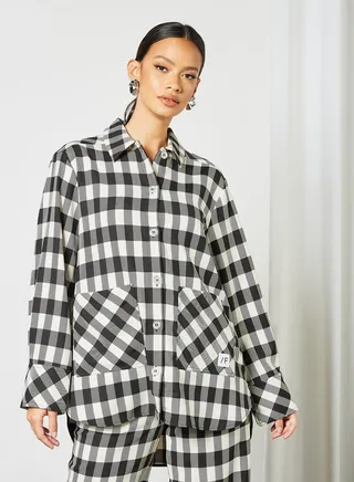 Gingham Print Overshirt Black/White 