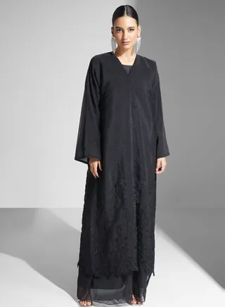 Embroidered  Flared Sleeve Abaya 