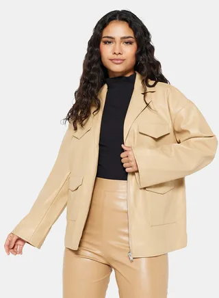 Faux Leather Jacket Beige 