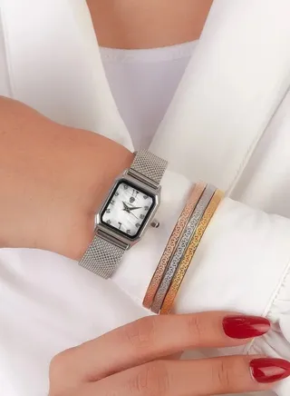 Silver Watch set with 3 bangles 
