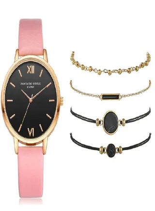5PCS Stylish Beautiful Ladies Watch Bracelet Charming and Elegant Holiday Gift Women's Watch Set Women's Bangle Watch and Bracelet Set 