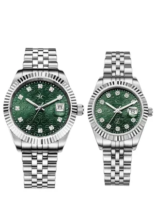 A high-quality, waterproof couple's watch set inspired by the famous Rolex watches, digital dial 
