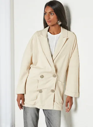 Button Detailed Trench Coat Beige 