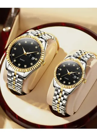 A high-quality, waterproof couple's watch set inspired by the famous Rolex watches, Classic dial 