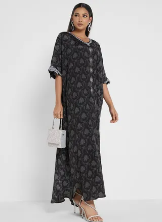 Printed V-Neck Jalabiya