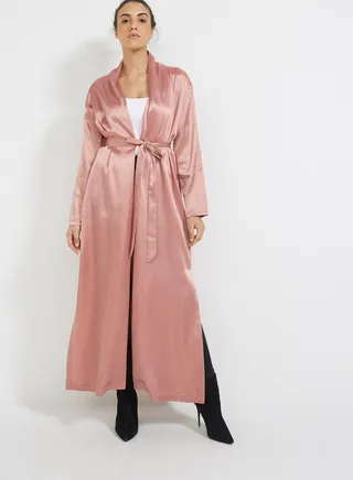 Satin Maxi Duster Jacket Pink 