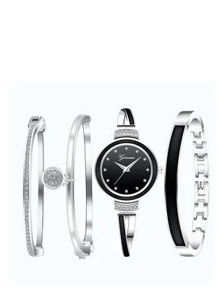 Stylish beautiful Ladies Watch Bracelet 4PCS Charming and elegant holiday gift women's Watch Set 