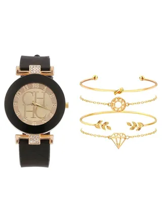 women 5-Piece Analog Watch And Bracelet Set 5554 