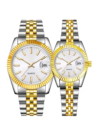 A high-quality waterproof couple watch set inspired by the famous Rolex watches 