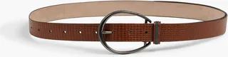 Bead-embellished lizard-effect leather belt