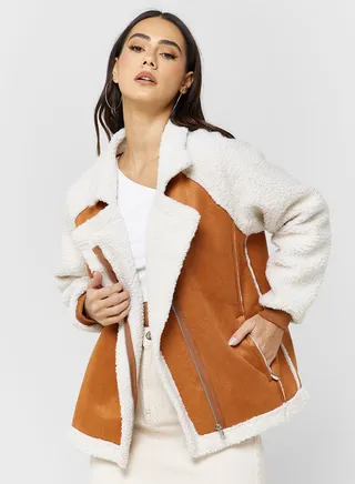 Colorblock Shearling Coat 