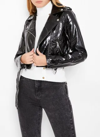 Belted Biker Jacket Black 