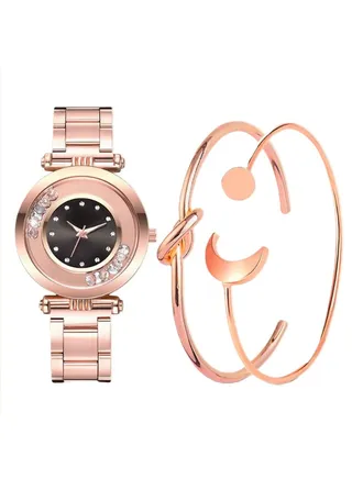 women 3-Piece Stainless Steel Analog Watch With Bracelet Set 8288 