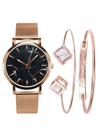 women 3-Piece Stainless Steel Analog Watch With Bracelet Set 8299 