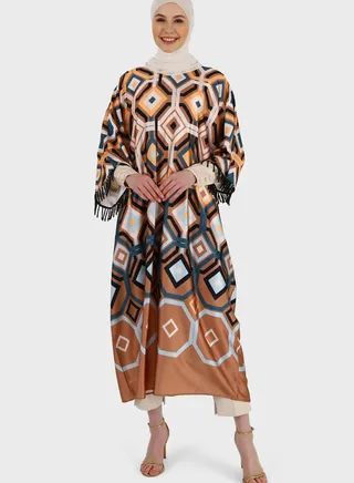 Fringe Sleeve Printed Dress 