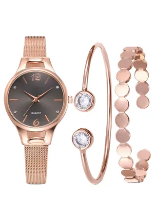 Women's 3-Piece Stainless Steel Analog Watch With Bracelet Set 8285 