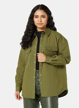 Quilted Oversized Shirt Jacket Green 