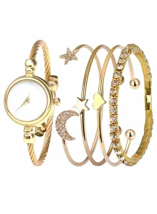 women 5-Piece Stainless Steel Analog Watch And Bracelet Set 8342 