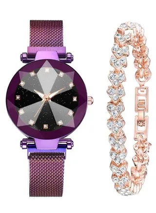 Women's 2-Piece Stainless Steel Analog Watch And Bracelet Set 8169 