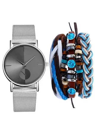 Women's 4-Piece Stainless Steel Analog Watch And Bracelet Set 8305 