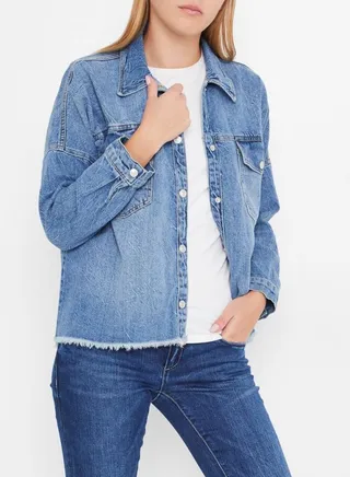 Frayed Hem Denim Jacket Blue 