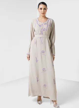 Embellished Belted Jalabiya 