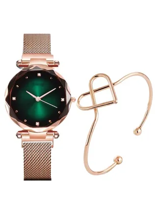 women 2-Piece Stainless Steel Analog Watch And Bangle Set 8242 