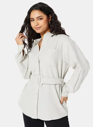 Oversized Wool Blend Shacket Light Grey 