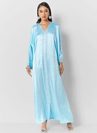 Bell Sleeved Abaya With Shimmer Detail 