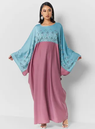 Embellished Detail Colorblock Abaya 