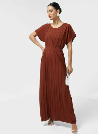 Belted Crew Neck Abaya 