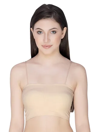 Women’s Ice Silk Seamless Padded Tube Bra, Free Size, Beige 