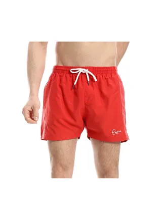 Elastic Waist Slash Pockets Plain Swim Shorts - Red 