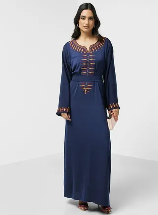 Embroidered Belted Jalabiya 