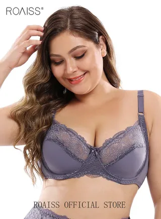 Plus Size Women's Lace Bra Push Up Daily Underwire Ultra Thin Three-Quarter Cup Bras Leisure Comfort Soft Breathable Underwear See-Through Lingerie 
