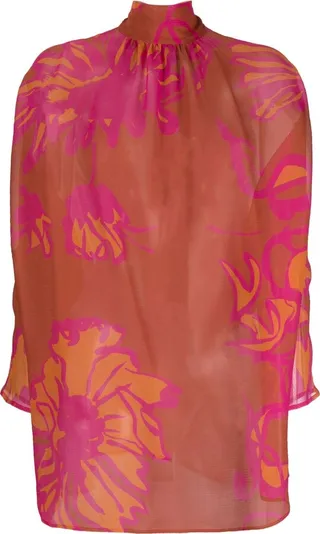 Floral-Print Lace-Up Fastening Tunic