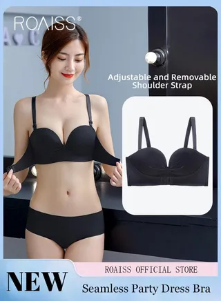 Women's Strapless Non Slip Bra 2-Piece Gathered Strapless Dress Bra Front Opening And Closing Design With Shoulder Strap Invisible Bra 