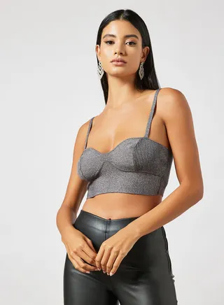 Knitted Glitter Bralette Dark Grey 