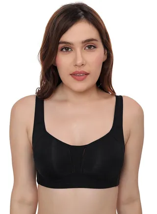 Full Support Minimizer Everyday Bra for Women Full Coverage | Wireless| Padded With Seamless Soft Cups, Black, B-Cup 
