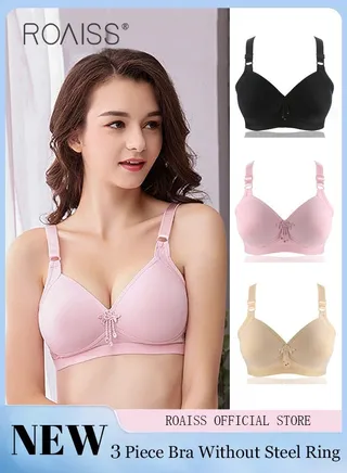 3 Bras Without Steel Rims Thin Pure Cotton Boneless Underwear Adjustable Shoulder Strap 4 Rows 3 Hook 