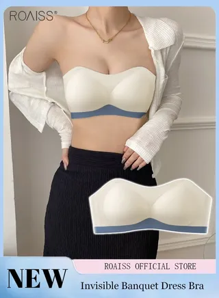 Women's Strapless Bralette Tube Top Bras Lightweight Gathered Seamless Low-Cut Backless For Wedding Dress Air Invisible Bra Sweet Comfort Underwear Soft Push Up Lingerie 