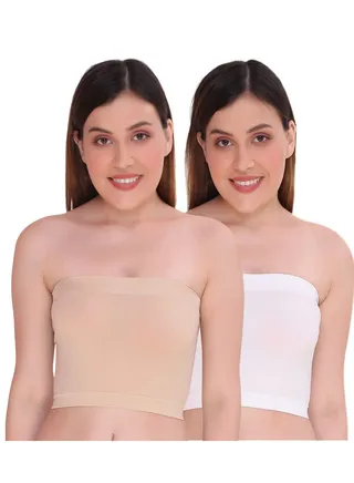 Women's Non Padded Strapless Tube Bra (Pack Of 2) White/Beige 