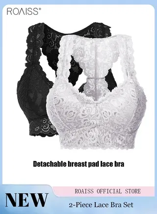 Women's 2 Piece Lace Bra  Hollow Removable Bra Pad Without Steel Ring 
