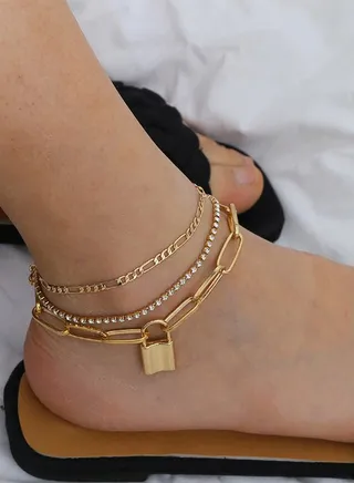 Set of 3 - Padlock Design Anklets