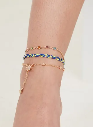 Set of 3 - Rhinestone Star Anklet