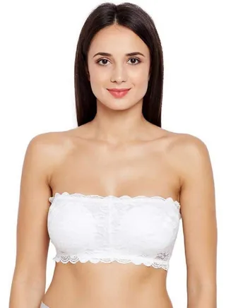 GLAMROOT Women’s/Girl’s Fashionable Lace Tube Strapless Padded Seamless Hook Closure Bra, White 