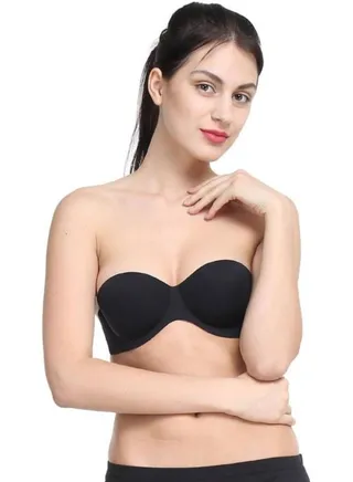 Women's Backless Push-Up Transparent Back Strapless Bra With Multi Bra Strap, Black 