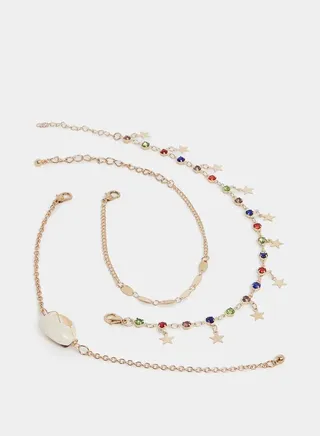 Set of 3 - Drop Star Chain Anklet