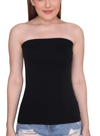 Women's Strapless Stretchable Long Bandeau Tube Top Camisole Black 